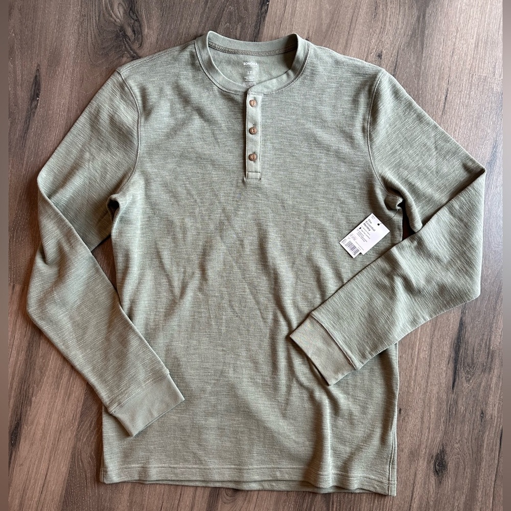 Sonoma Men's Olive Long Sleeve Henley Shirt